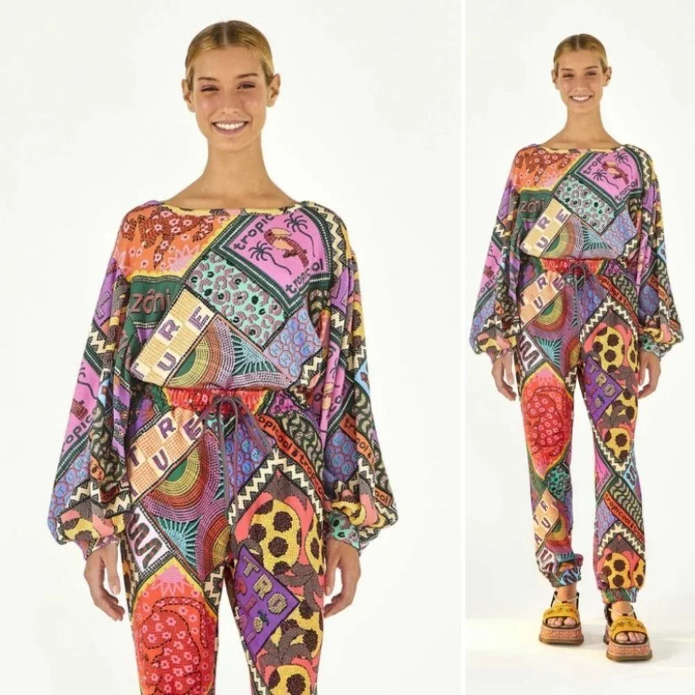 NWT! FARM RIO Dotted Patch Scarf Sweatshirt Size Small - Picture 4 of 12